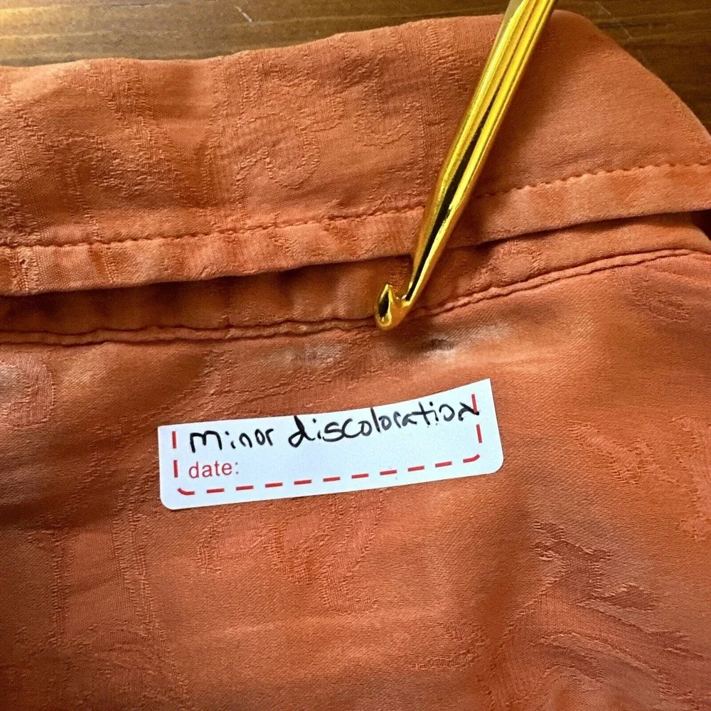 Ryan Michael Small Western Silk Cotton Orange Long Sleeve Ruffle Blouse Top - Picture 12 of 13